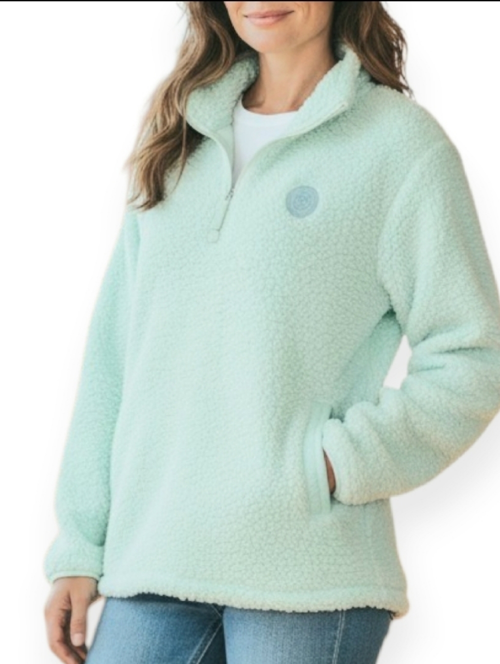 Ivory Ella Cloud Super-Soft Sherpa Pullover Mint Green Quarter Zip Fleece XXL